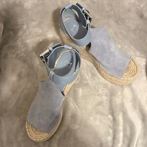 Marc Fisher Powder Blue Perforated Espadrille Wedge Sandals